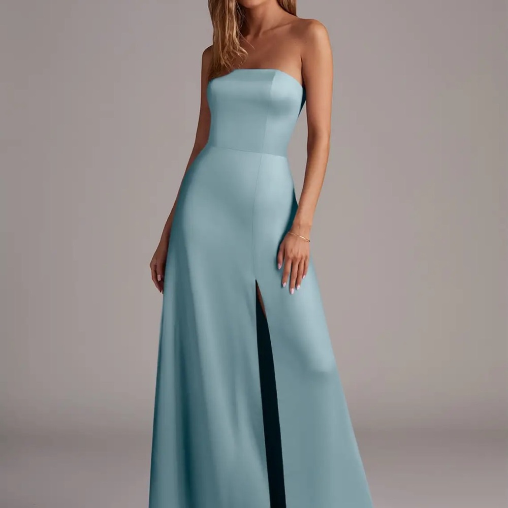 Azazie Wren Dress Elegant Strapless Blue Evening Gown